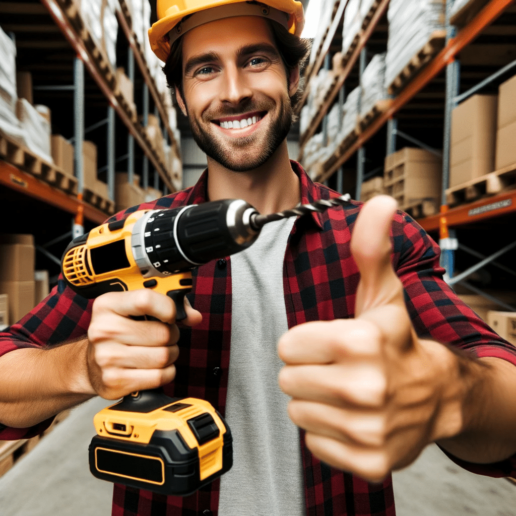 DeWALT D27300: Das Geheimnis hinter der besten Werkzeugwahl des Jahres! 14 Photo of a construction worker giving a thumbs up while holding a DeWALT drill indicating satisfaction with the tools performance relative to its co