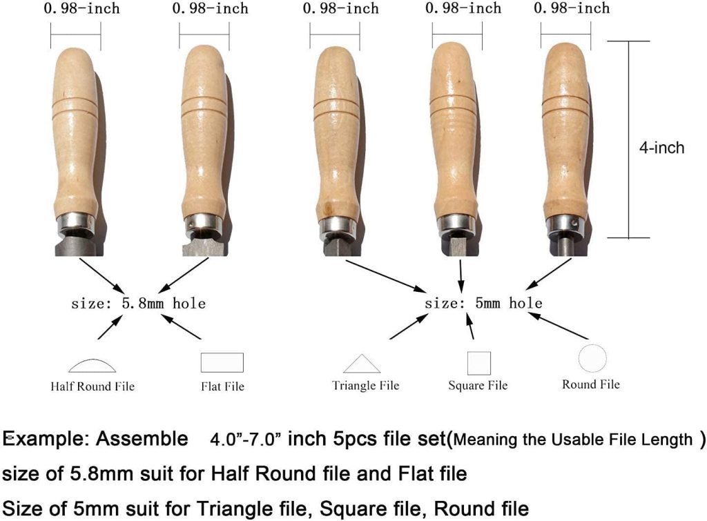 ACCOCO Holzfeile Griff mit starken Metallhalsbänder für 200mm - 350mm Feilen, Raspeln oder Holzmeißel (5 Pack) (Mittel)