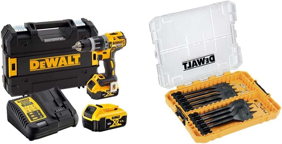 DeWalt cordless hammer drill / driver (18 V, 5 Ah, with LED work light, brushless motor technology, two-speed all-metal gear, incl. 2x batteries, system quick charger and Tstak box), DCD796P2 DeWalt cordless hammer drill / driver (18 V, 5 Ah, with LED work light, brushless motor technology, two-speed all-metal gear, incl. 2x batteries, system quick charger and Tstak box), DCD796P2