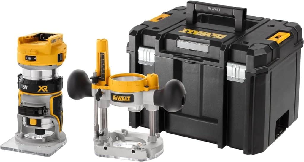 Dewalt DCW604NT cordless combination milling cutter (top and edge mill), with 2 rip fences, 2 x suction devices, accessories, mounting tool, Tstak Box VI, battery and charger not included