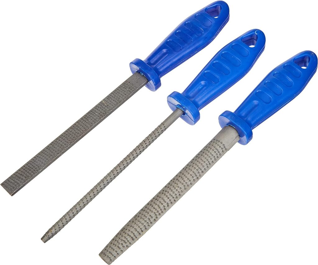 Honsell 79225 Soapstone Corrugated Rasp Set, 3 Rasps with Plastic Handle, 1 Round, 1 Half Round and 1 Flat, for Coarse Processing of Soapstone, Blade 15-20 cm Long