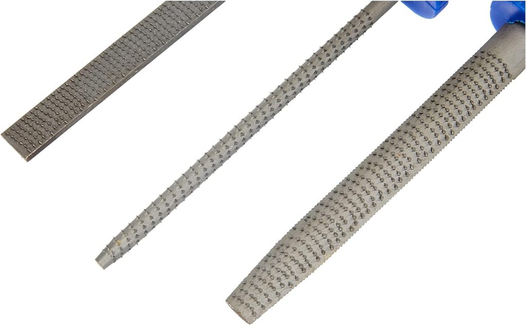 Honsell 79225 Soapstone Corrugated Rasp Set, 3 Rasps with Plastic Handle, 1 Round, 1 Half Round and 1 Flat, for Coarse Processing of Soapstone, Blade 15-20 cm Long