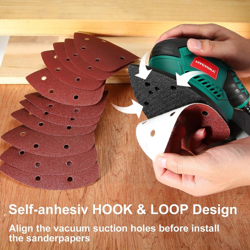 Hychika Delta Sander 200 W with 12 Sanding Sheets (Grit 80/120/240), 14000 rpm, Velcro Fix System, Vacuum Bag, Sanding Machine for Corner Edge, Metal Wood Hychika Delta Sander 200 W with 12 Sanding Sheets (Grit 80/120/240), 14000 rpm, Velcro Fix System, Vacuum Bag, Sanding Machine for Corner Edge, Metal Wood