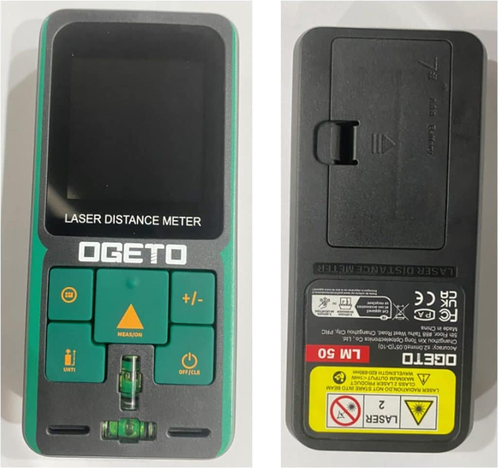 OGETO Laser Rangefinder, Laser Rangefinder with LCD Backlight, 99 Data Sets, M/In/Ft, Electronic Angle, Pythagoras/Distance/Area/Volume Measurements OGETO Laser Rangefinder, Laser Rangefinder with LCD Backlight, 99 Data Sets, M/In/Ft, Electronic Angle, Pythagoras/Distance/Area/Volume Measurements