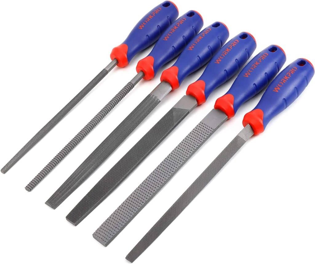 WORKPRO File set, flat file 200 mm, half round file 200 mm, round file 200 mm, triangular file 200 mm, file rasp 200 mm, round file rasp 200 mm, 6 pieces