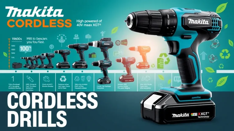 Darstellung der Makita Akkuschrauber mit 40V max XGT® Technologie, inklusive Evolution der Modelle und Fokus auf Nachhaltigkeit. Perfekt für professionelle Anwendungen und Heimwerkerprojekte, mit leistungsstarken Lithium-Ionen-Akkus und innovativem Design.