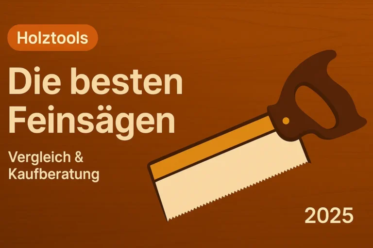Feinsäge-Illustration auf Holz-Hintergrund; Titelbild zum Artikel „Die besten Feinsägen 2025 – Vergleich & Kaufberatung“ von Holztools.
