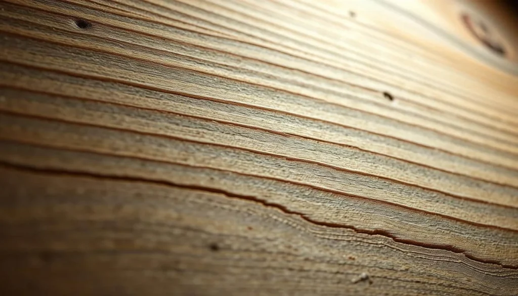 A close-up examination of a finely-grained, weathered wooden surface, revealing the intricate patterns and textures of its history. The lighting is soft and diffuse, accentuating the subtle nuances of the grain, the subtle discoloration, and the gentle undulations of the material. The focus is sharp, capturing every minute detail with precision, as if inviting the viewer to trace the stories etched into the wood. The overall atmosphere is one of reverence and appreciation for the craftsmanship and resilience of this historic material, setting the stage for the careful restoration work to come.