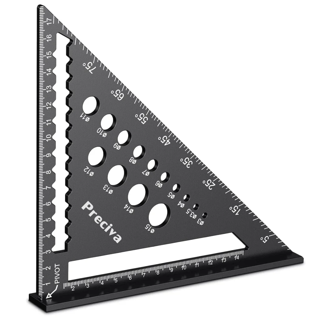 Carpenters Square, Multifunctional Try Square, Metal Aluminium Ruler, Angle Guide, 18 cm, Carpenters Square, Carpenters Square, Protractor, Angle Try Square, 45 and 90 Degree Angle, Marking Gauge