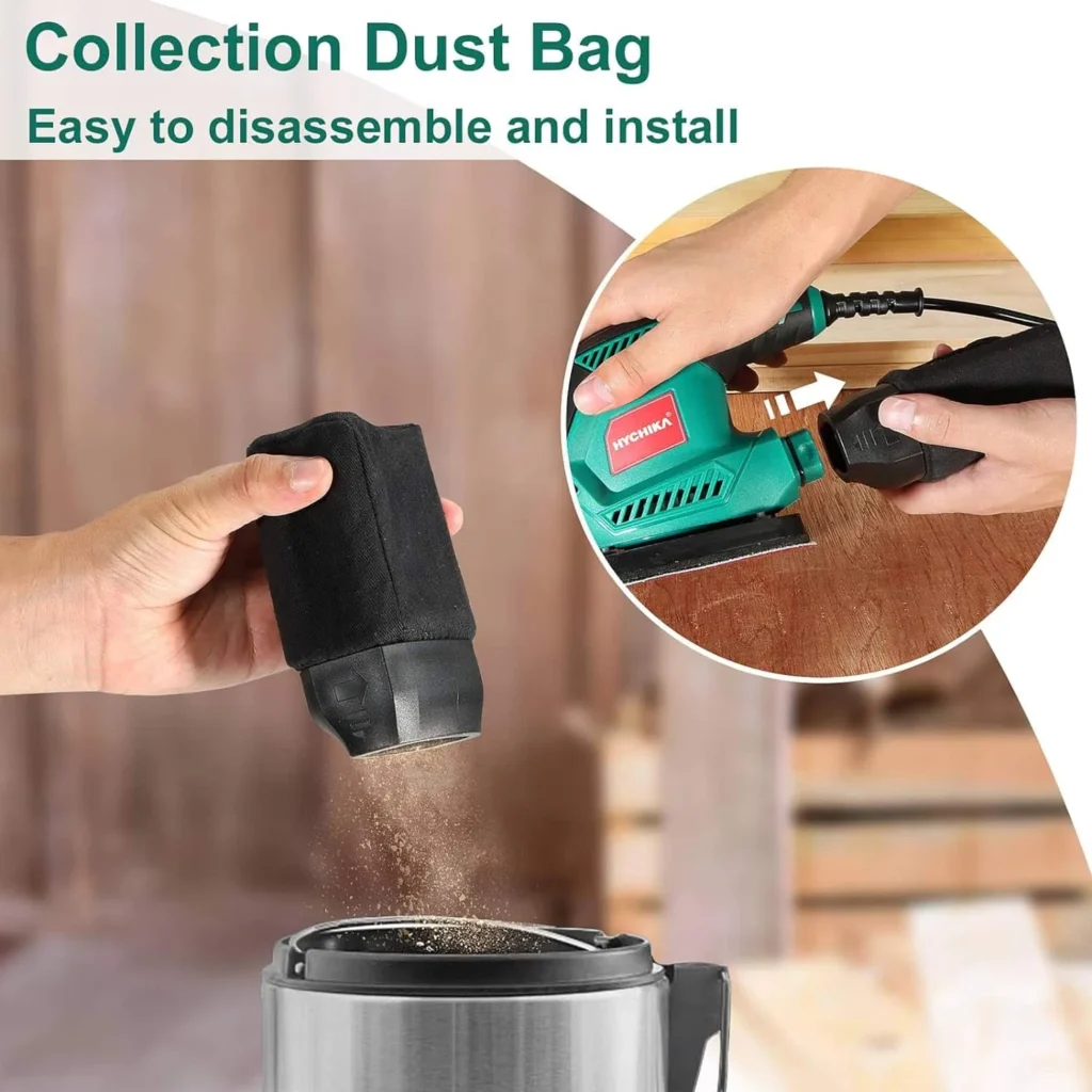 Hychika Delta Sander 200 W with 12 Sanding Sheets (Grit 80/120/240), 14000 rpm, Velcro Fix System, Vacuum Bag, Sanding Machine for Corner  Edge, Metal  Wood