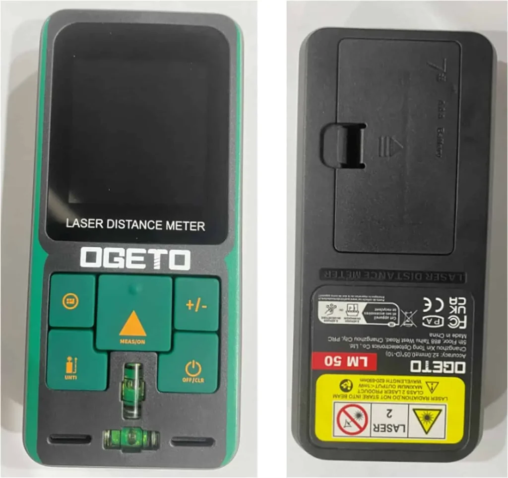 OGETO Laser Rangefinder, Laser Rangefinder with LCD Backlight, 99 Data Sets, M/In/Ft, Electronic Angle, Pythagoras/Distance/Area/Volume Measurements OGETO Laser Rangefinder, Laser Rangefinder with LCD Backlight, 99 Data Sets, M/In/Ft, Electronic Angle, Pythagoras/Distance/Area/Volume Measurements