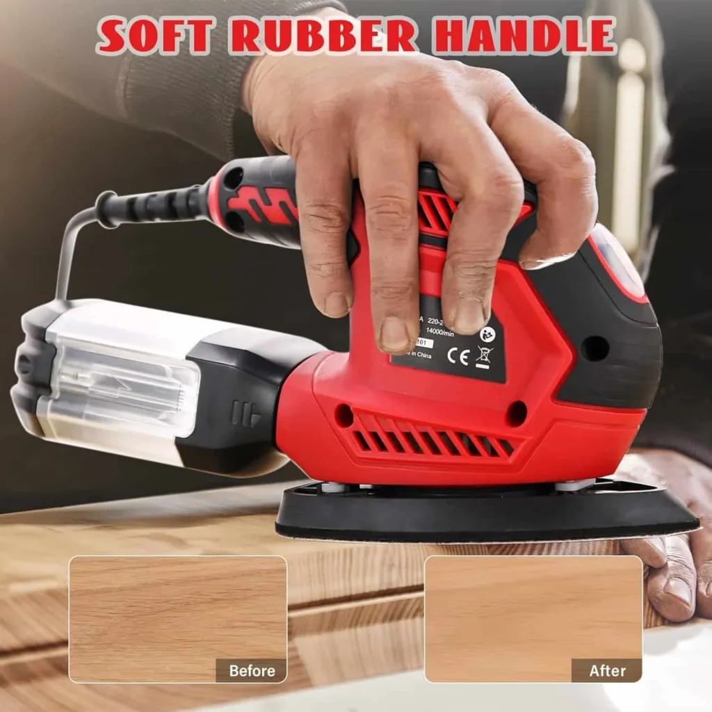 Sander 200 W 14000 RPM Multi Sander for Wood, Delta Sander with Dust Collection System, 1 Dust Box, 3 Polishing Cleaning Pads, 1 Vacuum Cleaner Connection Tube, 20 Sandpapers