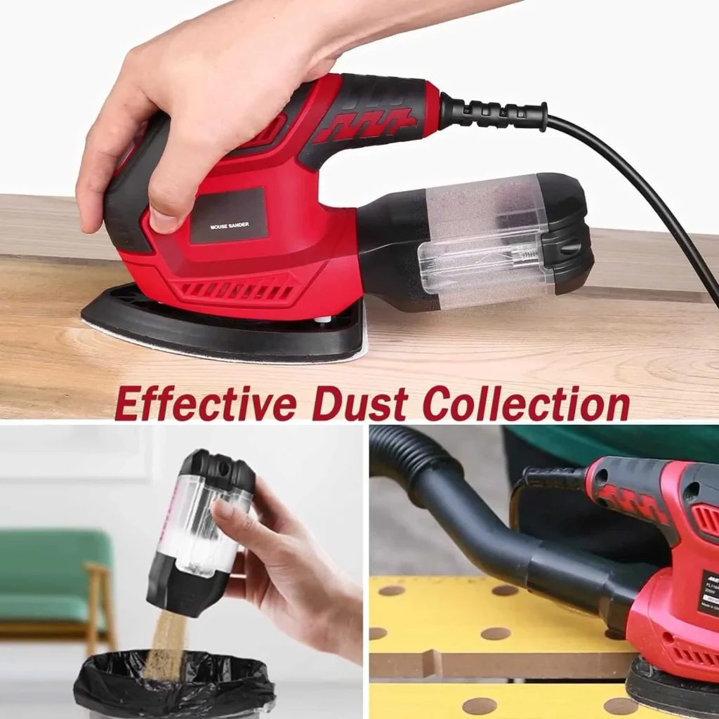 Sander 200 W 14000 RPM Multi Sander for Wood, Delta Sander with Dust Collection System, 1 Dust Box, 3 Polishing Cleaning Pads, 1 Vacuum Cleaner Connection Tube, 20 Sandpapers