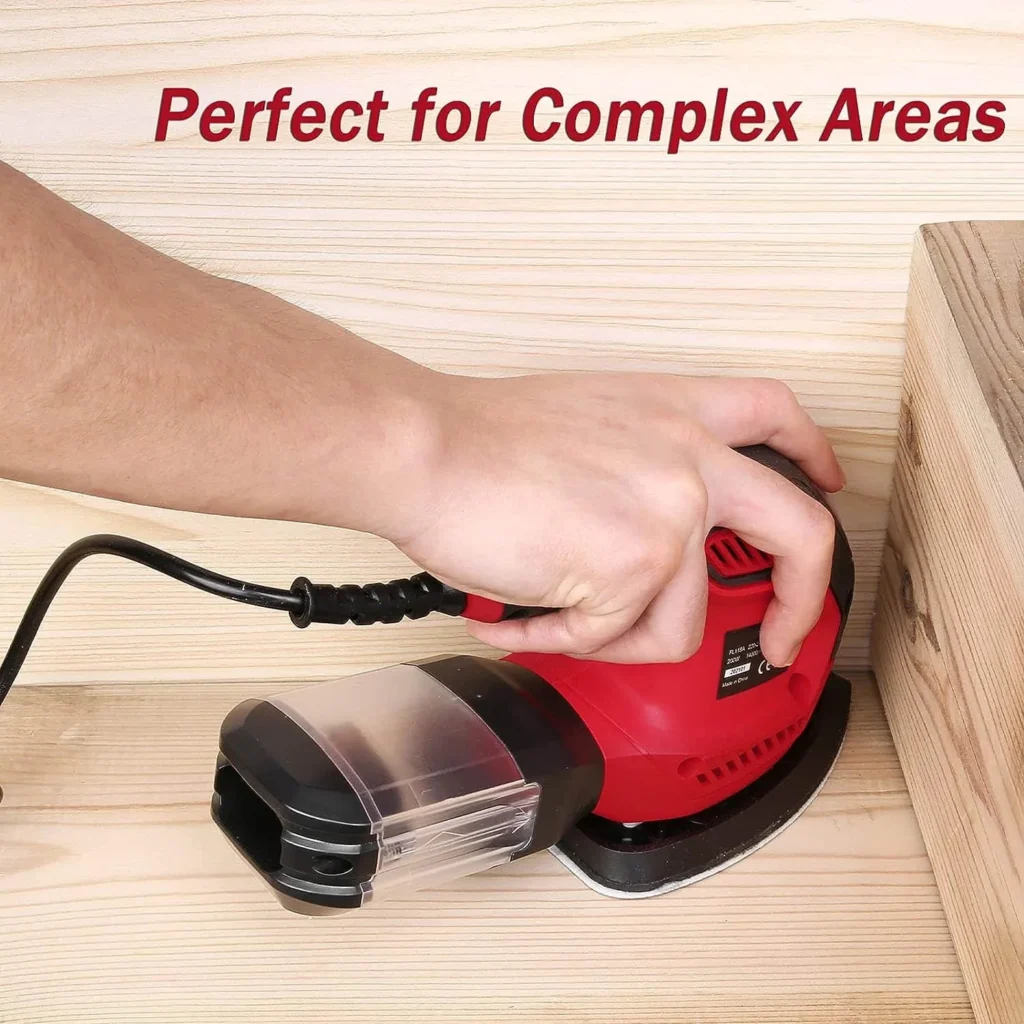 Sander 200 W 14000 RPM Multi Sander for Wood, Delta Sander with Dust Collection System, 1 Dust Box, 3 Polishing Cleaning Pads, 1 Vacuum Cleaner Connection Tube, 20 Sandpapers