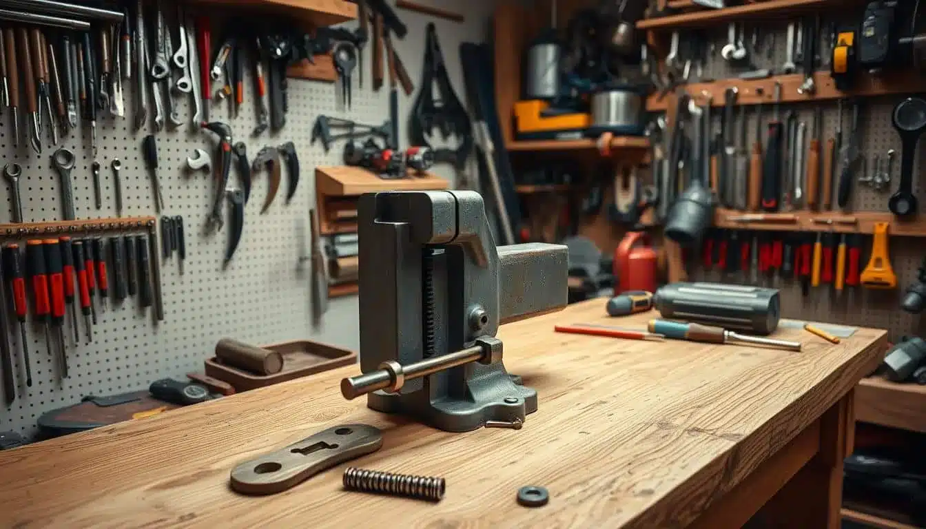 werkbank mit schraubstock