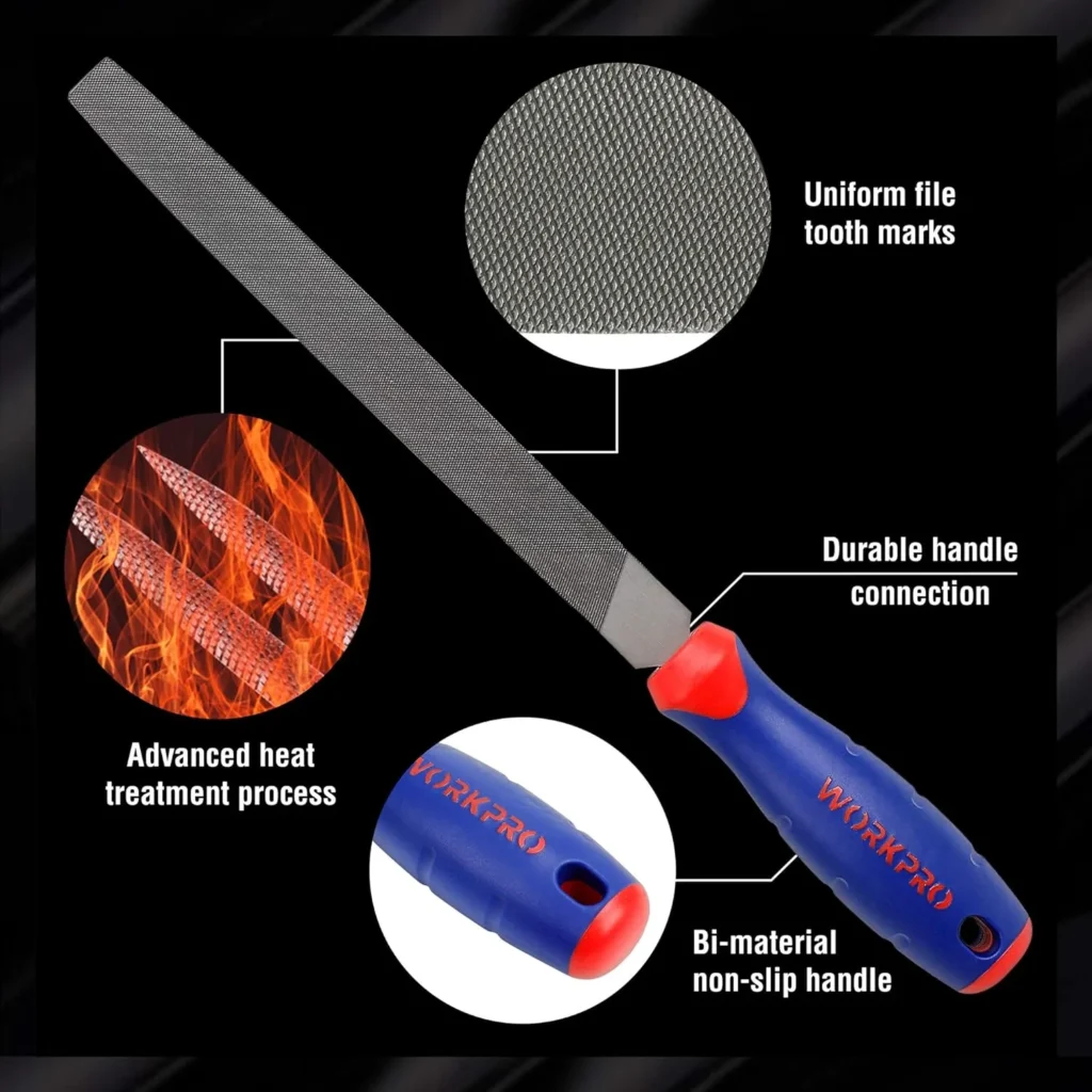 WORKPRO File set, flat file 200 mm, half round file 200 mm, round file 200 mm, triangular file 200 mm, file rasp 200 mm, round file rasp 200 mm, 6 pieces