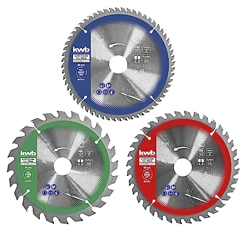 kwb Kreissägeblatt-Set 210 mm 3-teilig für Tischkreissägen